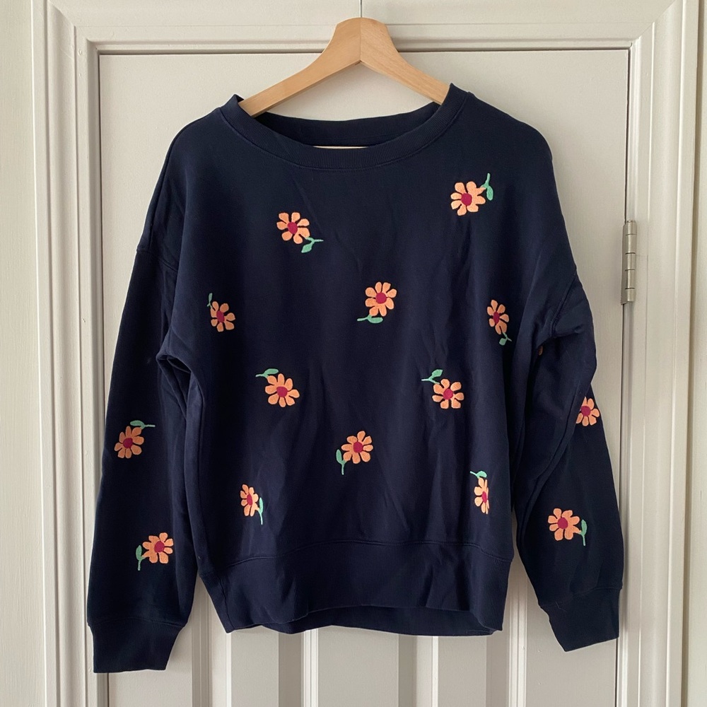 Lou & Grey Floral Embroidered Cozy Cotton Terry Sweatshirt